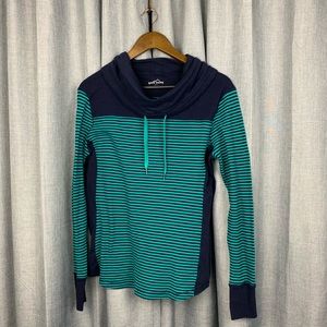 Eddie Bauer Striped Cowl Neck Drawstring Sweater